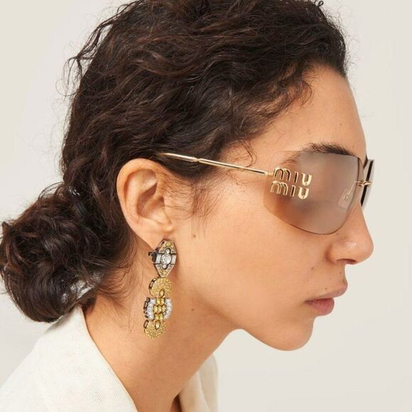 NEW Miu Miu MU54YS ZVN20F Gold Pink Mirror Wraparound Rimless Women Sunglasses main image 13